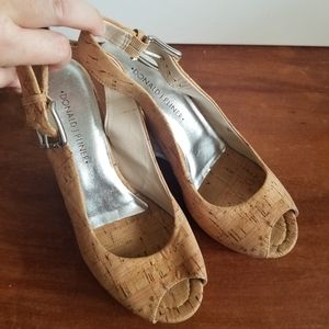 Donald J Pliner Cork Slingback Lucite Wedges